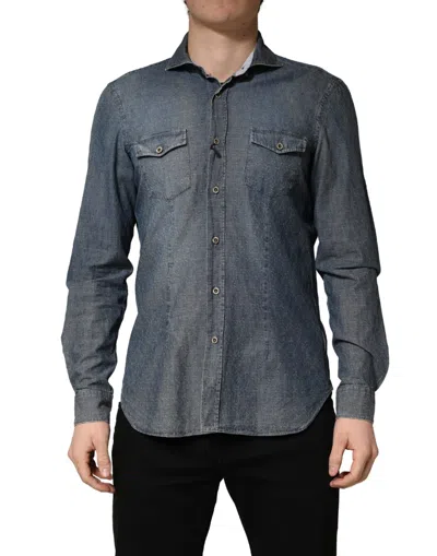 Pre-owned Domenico Tagliente Darkblue Long Sleeve Collared Denim Men's Shirt () In Blue
