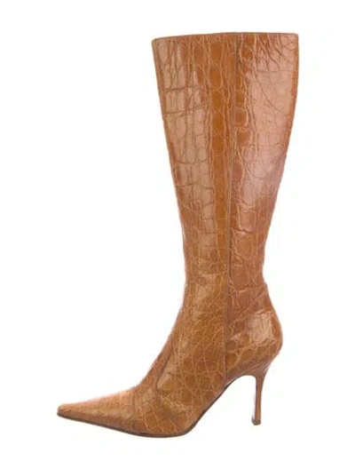 Pre-owned Domenico Vacca Leather Animal Print Boots In Brown