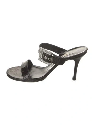 Pre-owned Domenico Vacca Leather Animal Print Sandals In Black