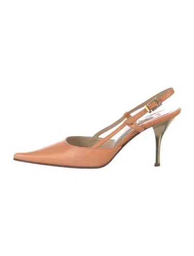Pre-owned Domenico Vacca Leather Slingback Flats In Brown