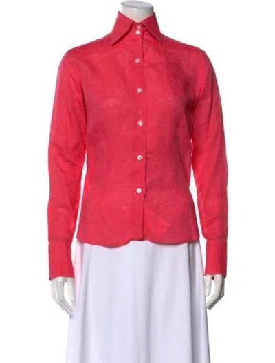 Pre-owned Domenico Vacca Linen Long Sleeve Button-up Top In Pink