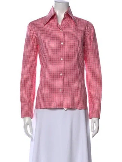 Pre-owned Domenico Vacca Plaid Print Long Sleeve Blouse In Pink