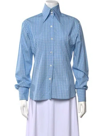 Pre-owned Domenico Vacca Plaid Print Long Sleeve Button-up Top In Blue