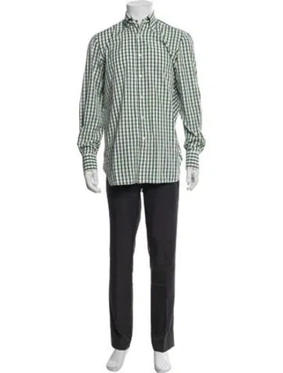 Pre-owned Domenico Vacca Plaid Print Long Sleeve Dress Shirt In Green