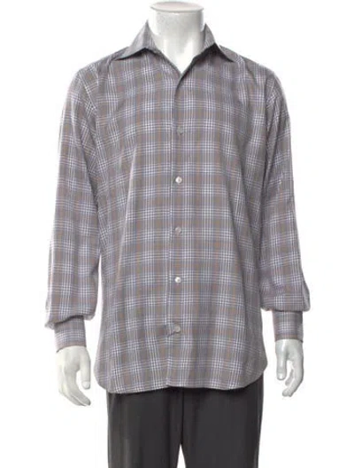 Pre-owned Domenico Vacca Plaid Print Long Sleeve Dress Shirt In Neutrals