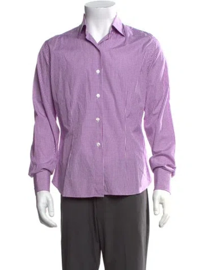 Pre-owned Domenico Vacca Plaid Print Long Sleeve Dress Shirt In Purple