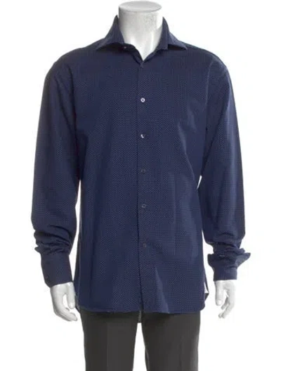 Pre-owned Domenico Vacca Polka Dot Print Long Sleeve Dress Shirt In Blue