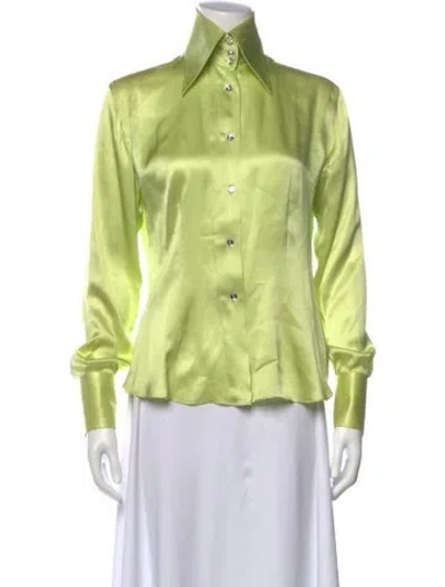 Pre-owned Domenico Vacca Silk Long Sleeve Button-up Top In Green