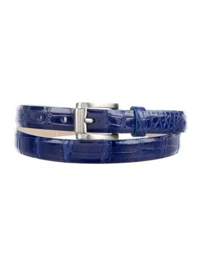 Pre-owned Domenico Vacca Skinny Alligator Belt In Blue