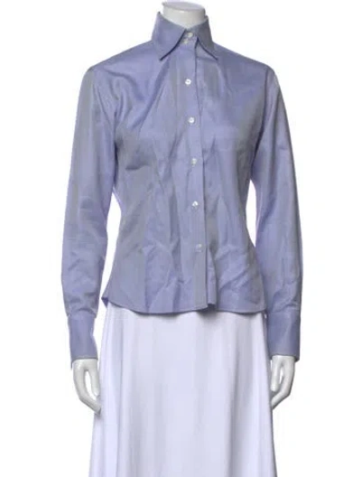 Pre-owned Domenico Vacca Striped Long Sleeve Button-up Top In Blue
