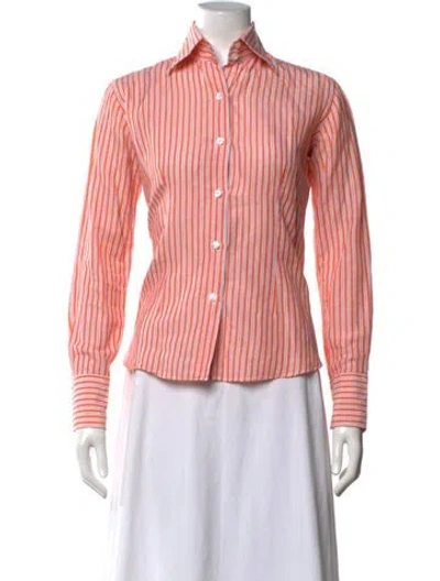 Pre-owned Domenico Vacca Striped Long Sleeve Button-up Top In Blue/pink/white
