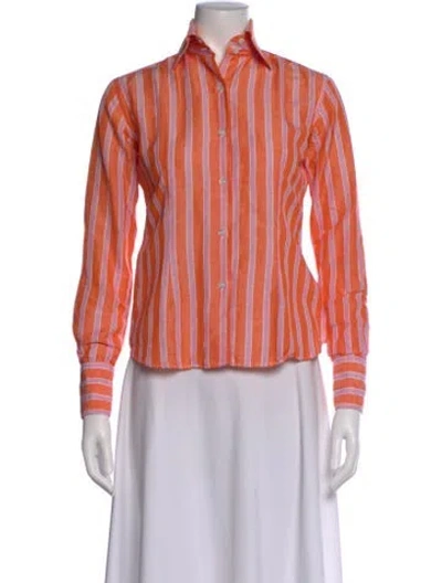 Pre-owned Domenico Vacca Striped Long Sleeve Button-up Top In Orange