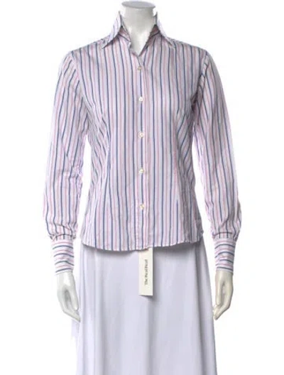 Pre-owned Domenico Vacca Striped Long Sleeve Button-up Top In White