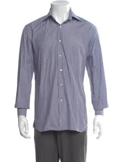 Pre-owned Domenico Vacca Striped Long Sleeve Dress Shirt In Blue