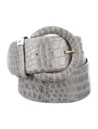 Pre-owned Domenico Vacca Wide Embossed Leather Waist Belt In Gray