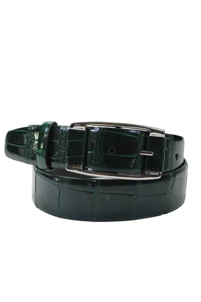 Domenico Vacca Womens American Alligator 1 1/4" Buckle Belt Dark Green