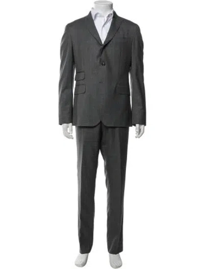 Pre-owned Domenico Vacca Wool Plaid Print Two-piece Suit In Grey