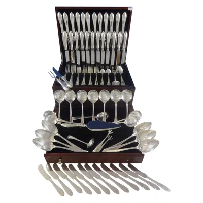 Pre-owned Dominick And Haff Silver Pointed Antique Engraved Dominick & Haff Sterling Silver Flatware Service Set In Black