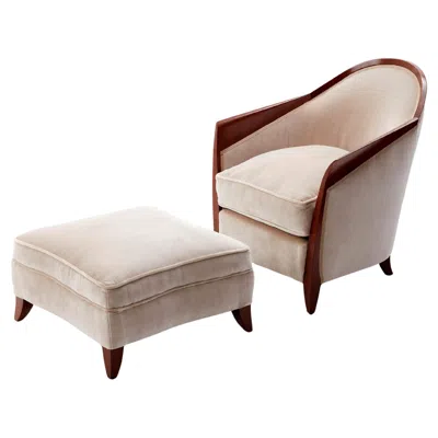 Pre-owned Dominique Art Deco Armchair And Footstool In Walnut Veneer, Attributed To , 1930s In Brown