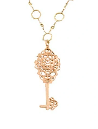 Pre-owned Dominique Cohen 18k Large Classic Floral Lace Key Pendant Necklace, 20" In Multi