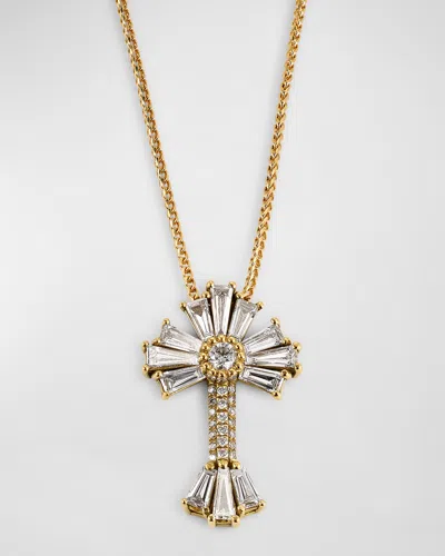 Dominique Cohen 18k Yellow Gold Diamond Sunburst Cross Pendant Necklace In Yg