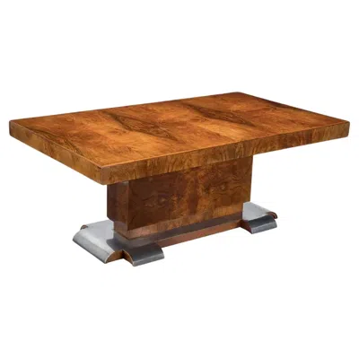 Pre-owned Dominique French Art Deco Dining Table Attributed To  Beautiful Burlwood & Nickel In Brown