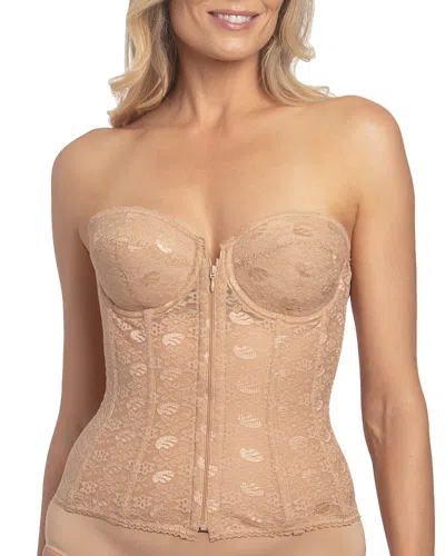 Dominique Intimates Francesca Lace Strapless Front Closure Longline Bridal Bra In Brown
