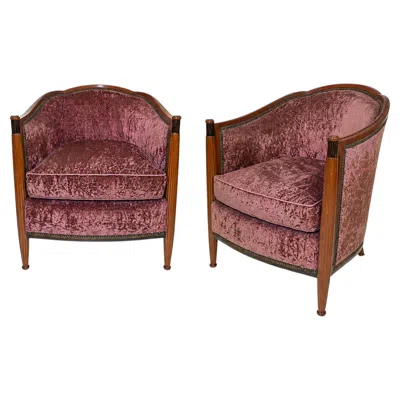 Pre-owned Dominique Pair Of French Art Deco Macassar Inlay Armchairs By Maison , 1928–1932 In Brown