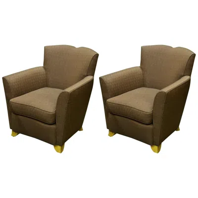 Pre-owned Dominique Pair Of "mustache" Club Chairs In Brown