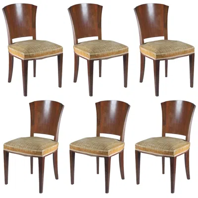 Pre-owned Dominique Set Of Six Rosewood And Walnut Dining Chairs In Brown