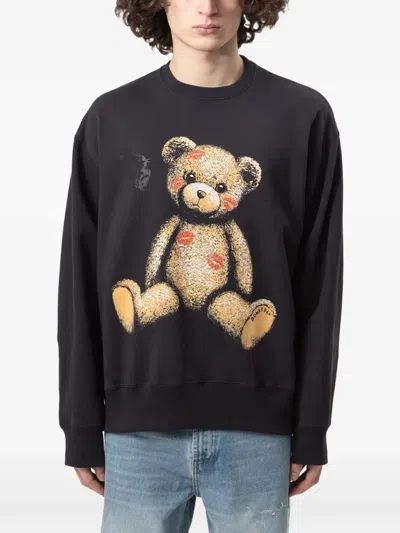 Domrebel Big Kiss Teddy Bear-print Sweatshirt In Black