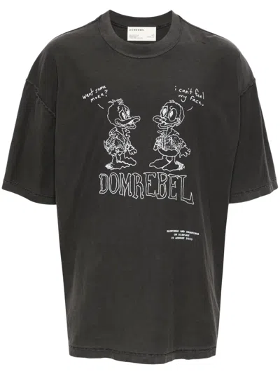 Domrebel Comic Kick Graphic-print Cotton T-shirt In Grey