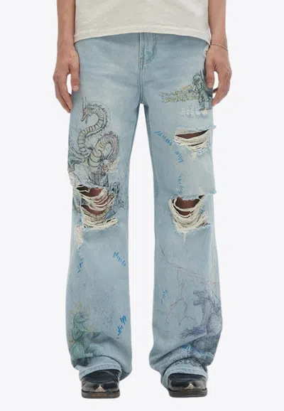 Domrebel Conflict Bootcut Jeans In Blue