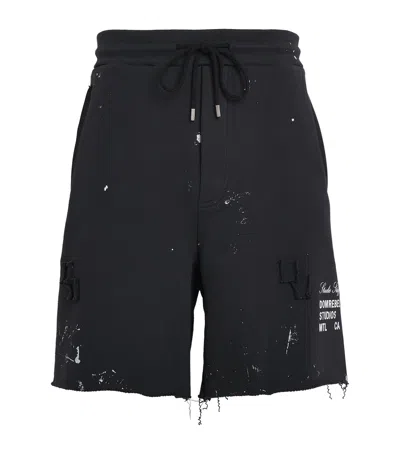 Domrebel Cotton Paint-splatter Staff Sweatshorts In Black