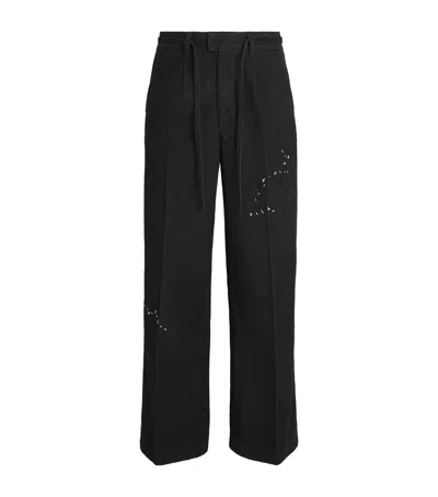 Domrebel Denim Pleated Lazy Trousers In Black