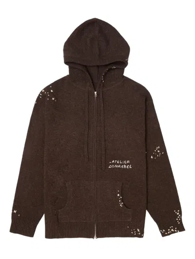 Domrebel Embroidered Zip-up Hoodie In Brown