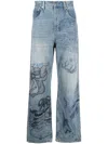 Domrebel Graphic-print Straight-leg Jeans In Blue