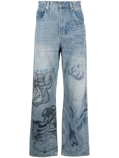 Domrebel Graphic-print Straight-leg Jeans In Blue
