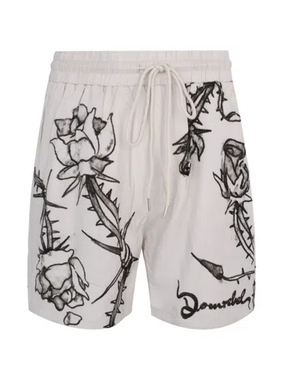 Domrebel Graphic-print Drawstring Shorts In Neutral