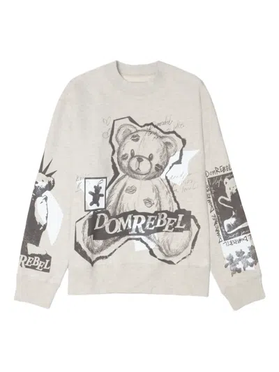 Domrebel High Low Bear-print Sweatshirt In Gray