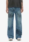 Domrebel Hops Printed Bootcut Jeans In Blue