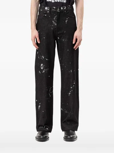 Domrebel Jerk Paint-splatter Jeans In Black