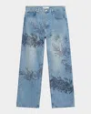 Domrebel Hops Printed Bootcut Jeans In Mid Blue