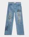 Domrebel Hops Printed Bootcut Jeans In Mid Blue