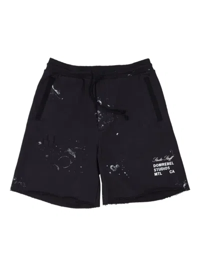 Domrebel Paint-splatter Sweatshorts In Black