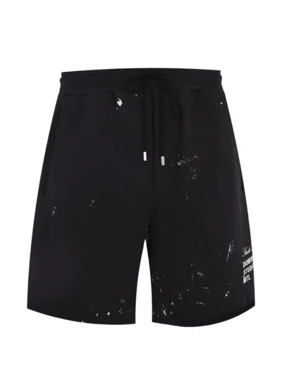 Domrebel Paint-splatter Logo-print Shorts In Black