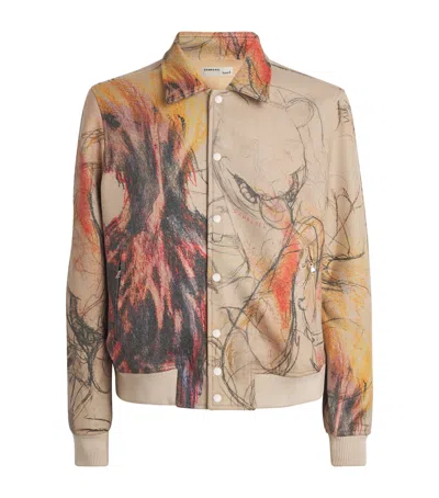 Domrebel Printed Drafting Bomber Jacket In Beige