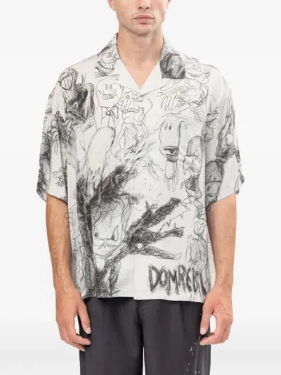 Domrebel Sketch-print Camp-collar Shirt In Black