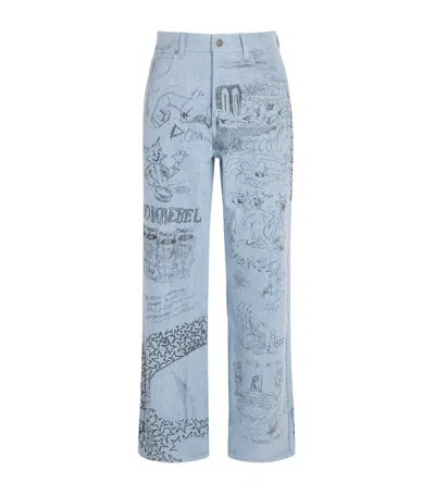 Domrebel Sketchy Bootcut Jeans In Blue