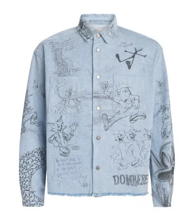 Domrebel Sketchy Denim Overshirt In Blue